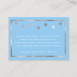Twinkle Baby Shower Buchanfrage, blau silber Begleitkarte