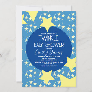 Twinkle Baby Shower Gelbe Sterne Blaue Hintergrund Einladung