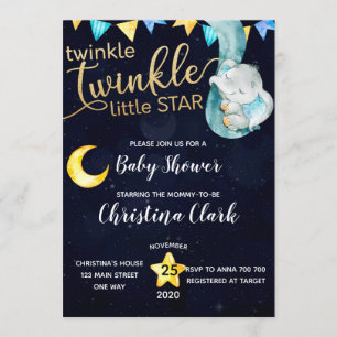 Twinkle Elephant Moon & Stars Kinderdusche Einladung