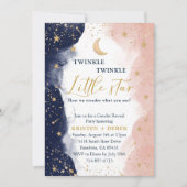 Twinkle Gender Reveal, Navy Blue und Blush Pink Einladung (Vorderseite)