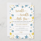 Twinkle kleine Star Gold Blue Boy Baby Dusche Einladung (Vorderseite)