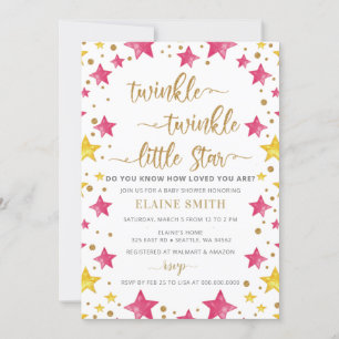 Twinkle kleine Star Gold Pink Girl Babydusche Einladung