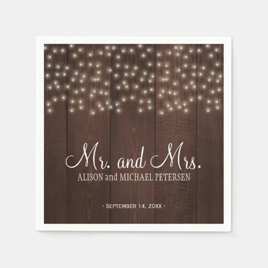Twinkle Lichter Land rustikal mr und mrs Hochzeit Serviette (Vorderseite)
