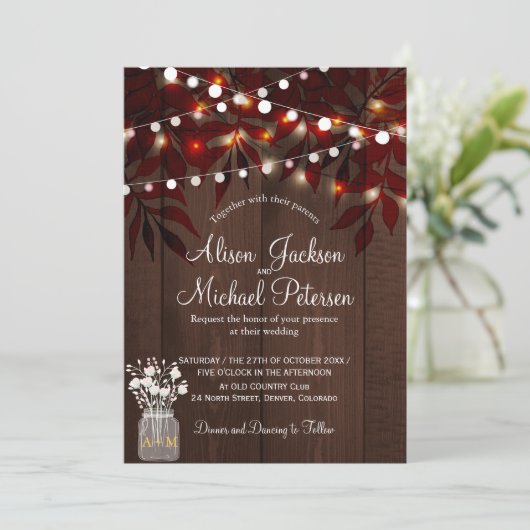 Twinkle Lichter rustikale Herbstblätter Stallenhoc Einladung (Stehend Vorderseite)