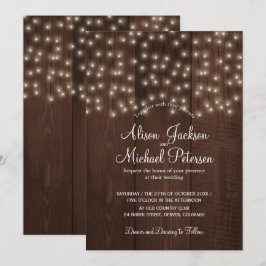 Twinkle Lichter rustikale Herbstholz Hochzeit Einladung