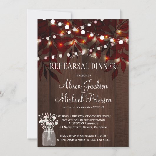 Twinkle Lichter rustikale Herbstlaube Probe Abende Einladung (Vorderseite)