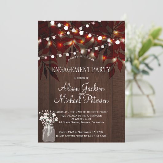 Twinkle Lichter Verlobungsparty rustikalen Fall Einladung (Stehend Vorderseite)