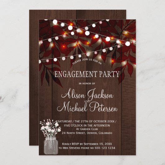 Twinkle Lichter Verlobungsparty rustikalen Fall Einladung (Vorne/Hinten)