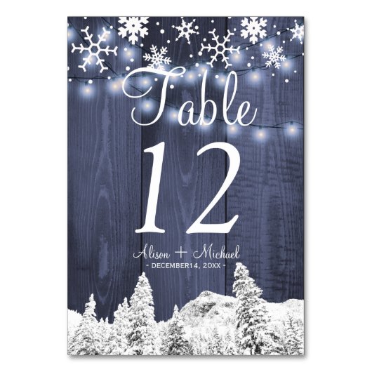 Twinkle Lichter Wunderland Schneeflocken Hochzeit Tischnummer (Vorderseite)