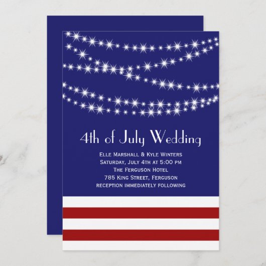 Twinkle Lights 4. Juli Einladung zur Hochzeit (Vorne/Hinten)