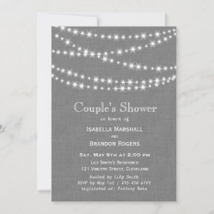 Twinkle Lights auf Gray Burlap Coupels Dusche Einladung