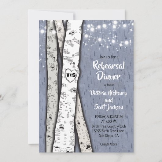 Twinkle lights Birch Tree Probe Dinner Einladungen (Vorderseite)