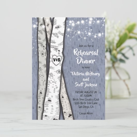 Twinkle lights Birch Tree Probe Dinner Einladungen (Stehend Vorderseite)