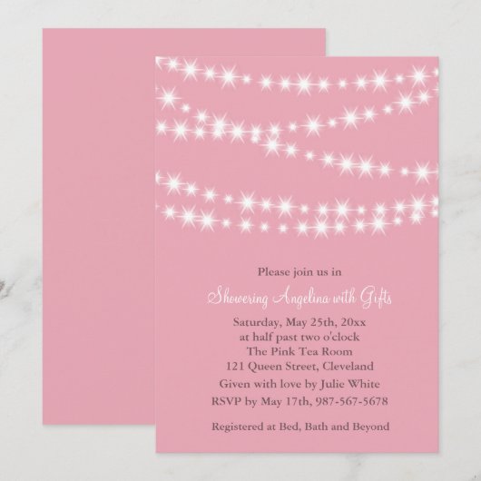 Twinkle Lights Bridal Dusche Einladung (pink) (Vorne/Hinten)