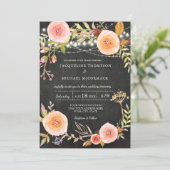 Twinkle Lights Chalkboard Brautparty Floral Einladung (Stehend Vorderseite)