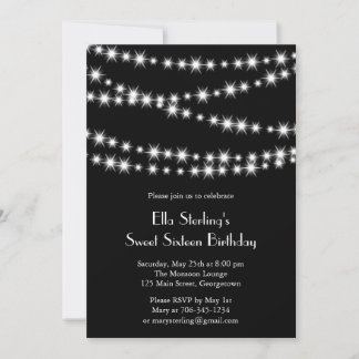 Twinkle Lights - Einladung zum Geburtstag (schwarz