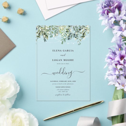 Twinkle Lights Grüne Wedding Acryleinladungen (In Situ (Hochzeit))