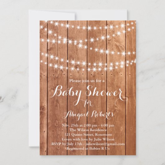 Twinkle Lights Kinderdusche Einladung - Eiche (Vorderseite)