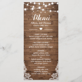 Twinkle Lights Lace Rustic Country Wood Wedding Menükarte