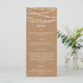 Twinkle LIghts Menu auf Burlap Menükarte (Stehend Vorderseite)