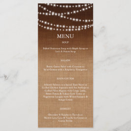 Twinkle LIghts Menu auf Schattiertem Burlap Menükarte