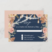Twinkle Lights Navy Pink Floral Faded Foliage UAWG RSVP Karte (Vorne/Hinten)