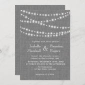 Twinkle Lights on Gray Burlap Hochzeit Einladung (Vorne/Hinten)