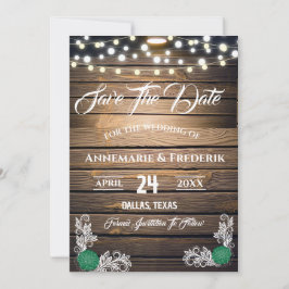 Twinkle Lights Rustic Wood Lace Save The Date