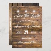 Twinkle Lights Rustic Wood Lace Save The Date (Vorne/Hinten)