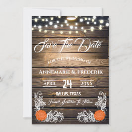 Twinkle Lights Rustic Wood Lace Save The Date