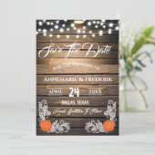 Twinkle Lights Rustic Wood Lace Save The Date (Stehend Vorderseite)