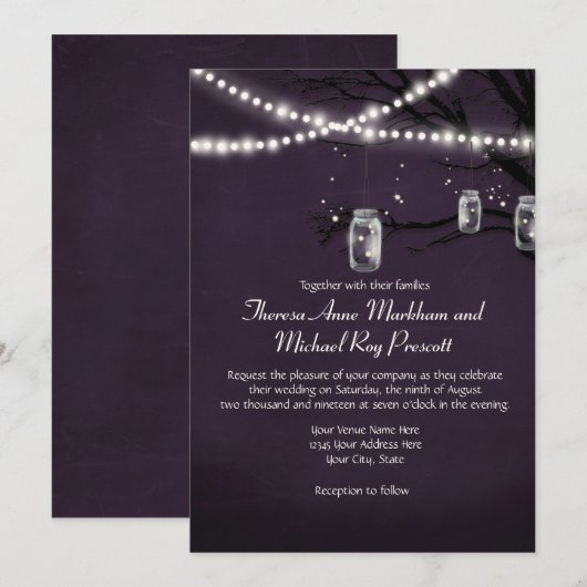 Twinkle Lights Rustikaler Nachtbaum Einladung (Vorne/Hinten)