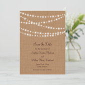 Twinkle Lights Save the Date auf Burlap (Stehend Vorderseite)