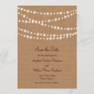 Twinkle Lights Save the Date auf Jute