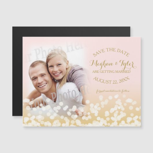 Twinkle Lights Save the Date Foto Magneteinladung (Vorne/Hinten)