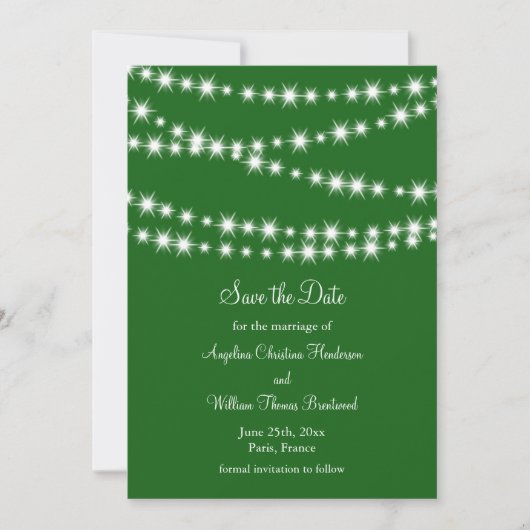 Twinkle Lights Save the Date (grün) (Vorderseite)