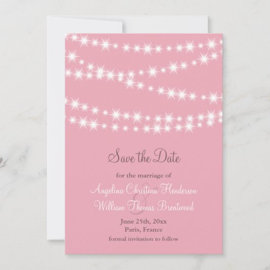 Twinkle Lights Save the Date (pink) (Vorderseite)