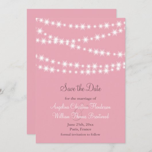 Twinkle Lights Save the Date (pink) (Vorne/Hinten)