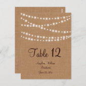 Twinkle Lights-Tischnummer auf Burlap Postkarte (Vorne/Hinten)