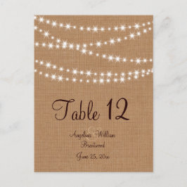 Twinkle Lights-Tischnummer auf Burlap Postkarte