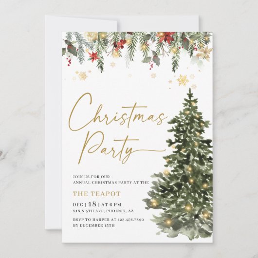 Twinkle Lights Tree Christmas Party Einladung (Vorderseite)