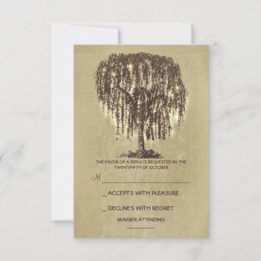 Twinkle Lights Tree Rustic Wedding RSVP Karte (Vorderseite)