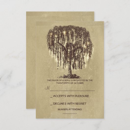 Twinkle Lights Tree Rustic Wedding RSVP Karte (Vorne/Hinten)