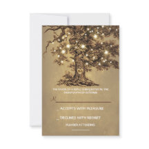 Twinkle Lights Tree Rustic Wedding RSVP Karte