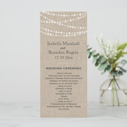 Twinkle Lights Typografy Wedding Program Programm (Stehend Vorderseite)