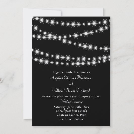 Twinkle Lights Wedding Invitation (schwarz) Einladung (Vorderseite)