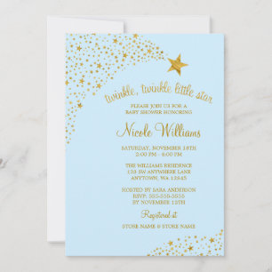 Twinkle Little Shooting Star Gold Blue Baby Dusche Einladung