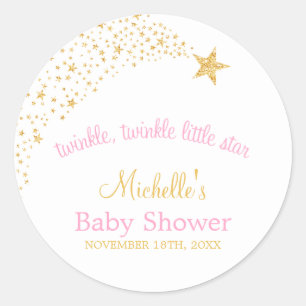 Twinkle Little Shooting Star Gold Pink Baby Dusche Runder Aufkleber