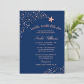 Twinkle Little Shooting Star Navy Rose Baby Dusche Einladung (Stehend Vorderseite)