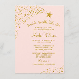 Twinkle Little Shooting Star Pink Gold Baby Dusche Einladung